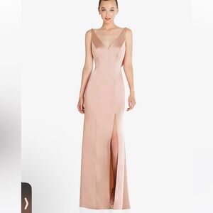 After Six DRAPED COWL-BACK PRINCESS LINE DRESS WITH FRONT SLIT IN CAMEO